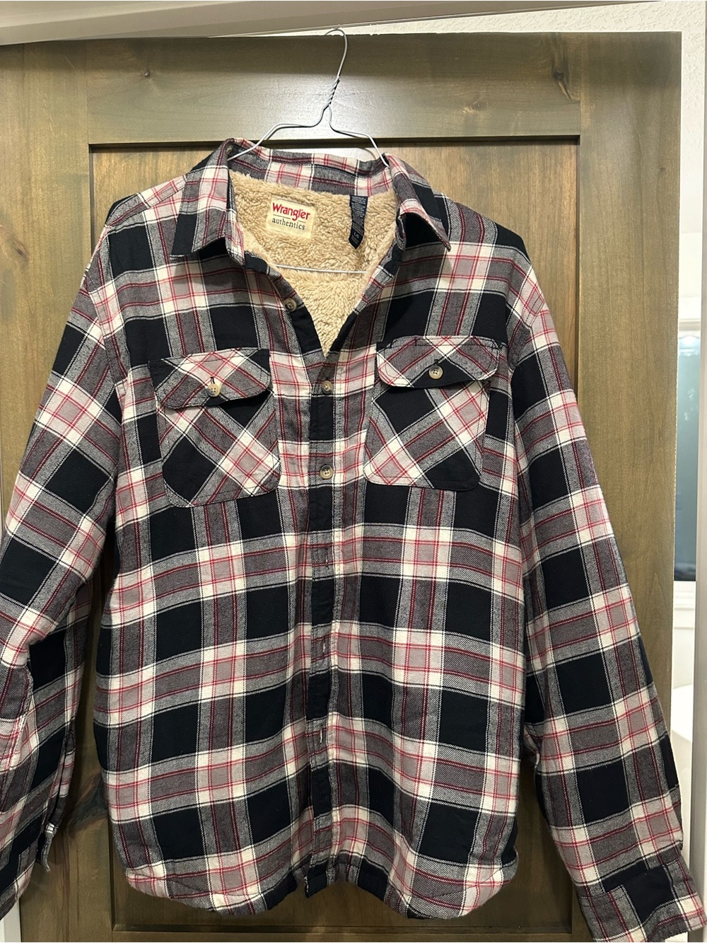 Wrangler Black, Red & White Plaid Sherpa-Lined Button-Up